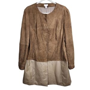 Chico's Brown Tan Leather Suede Midi Length Jacket Women's Size Large Size 2